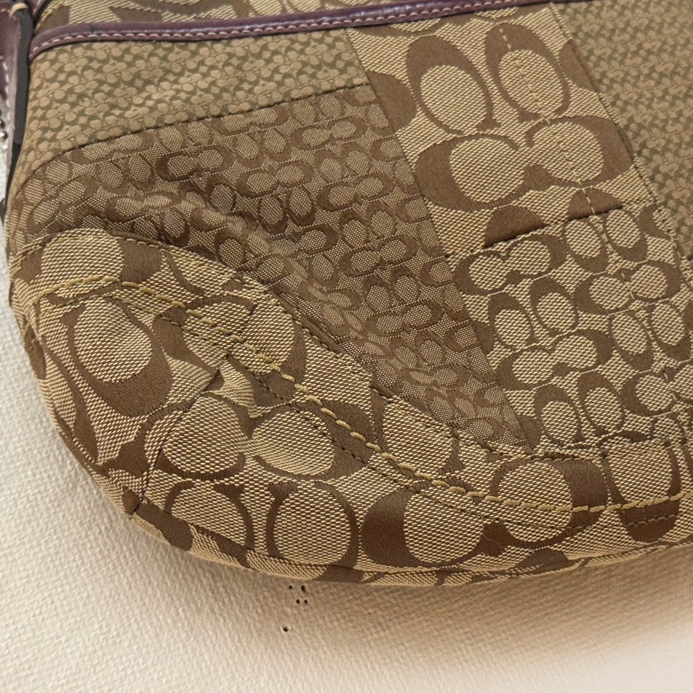 Coach Signature Patchwork Shoulder Bag in Tan and Purple - Picture 9 of 10